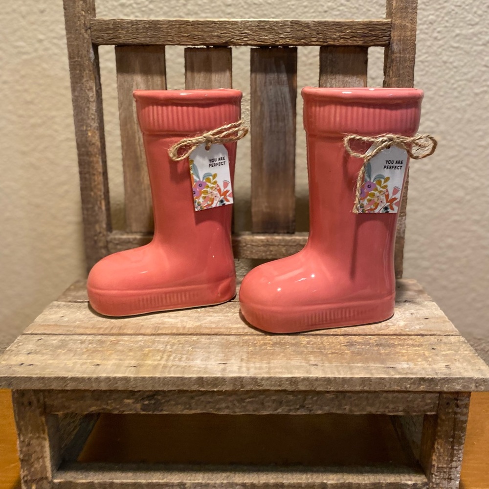 Pink Rain Boot Planters Set, Boot Planters, Rain Boot Vases, Boot Vases, Small